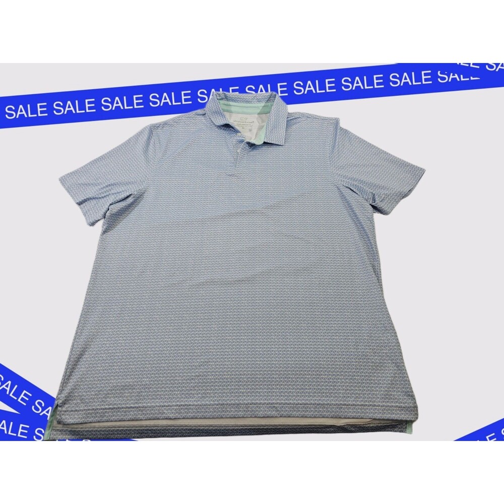 Men's XL Vineyard Vines Performance Blue Triangle Short Sleeve Polo Shirt Tee